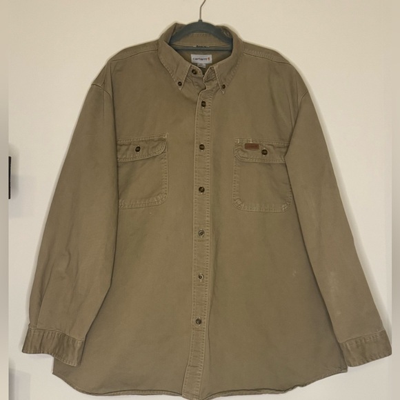 Carhartt Other - Carhartt Khaki Long Sleeve Button Up Work Short 2XL Vintage